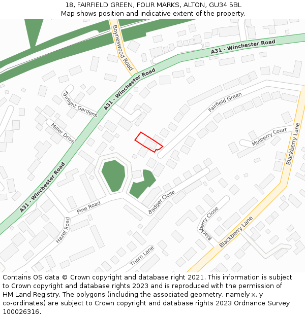 18, FAIRFIELD GREEN, FOUR MARKS, ALTON, GU34 5BL: Location map and indicative extent of plot