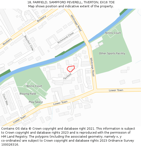 18, FAIRFIELD, SAMPFORD PEVERELL, TIVERTON, EX16 7DE: Location map and indicative extent of plot