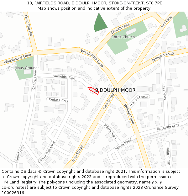 18, FAIRFIELDS ROAD, BIDDULPH MOOR, STOKE-ON-TRENT, ST8 7PE: Location map and indicative extent of plot