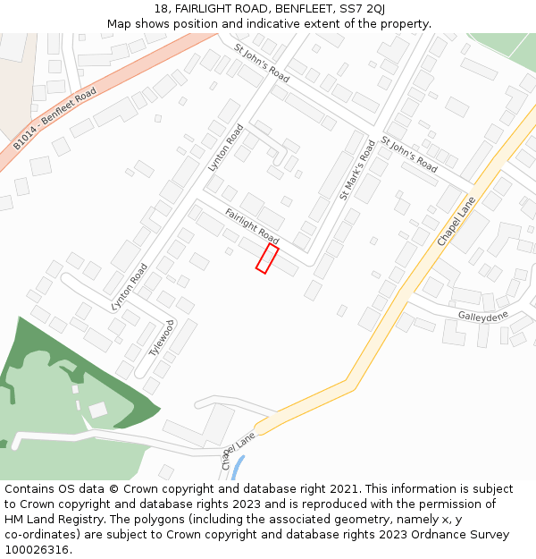 18, FAIRLIGHT ROAD, BENFLEET, SS7 2QJ: Location map and indicative extent of plot