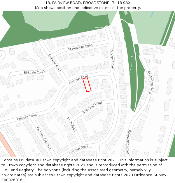 18, FAIRVIEW ROAD, BROADSTONE, BH18 9AX: Location map and indicative extent of plot