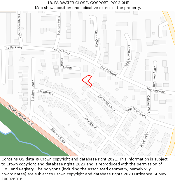 18, FAIRWATER CLOSE, GOSPORT, PO13 0HF: Location map and indicative extent of plot