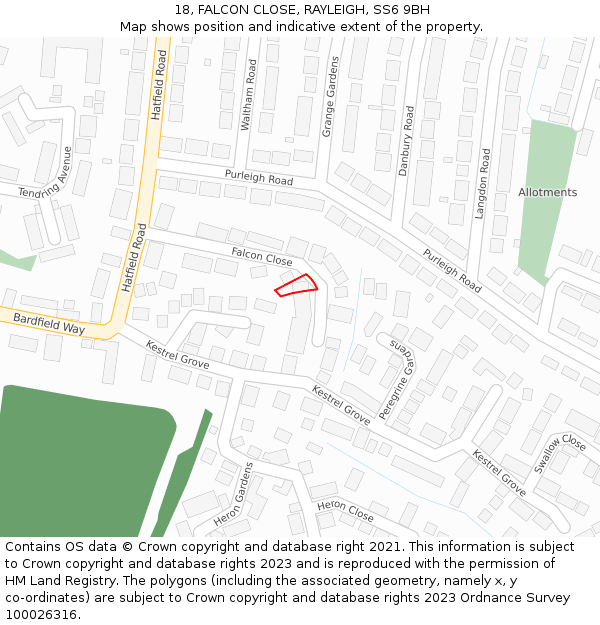 18, FALCON CLOSE, RAYLEIGH, SS6 9BH: Location map and indicative extent of plot