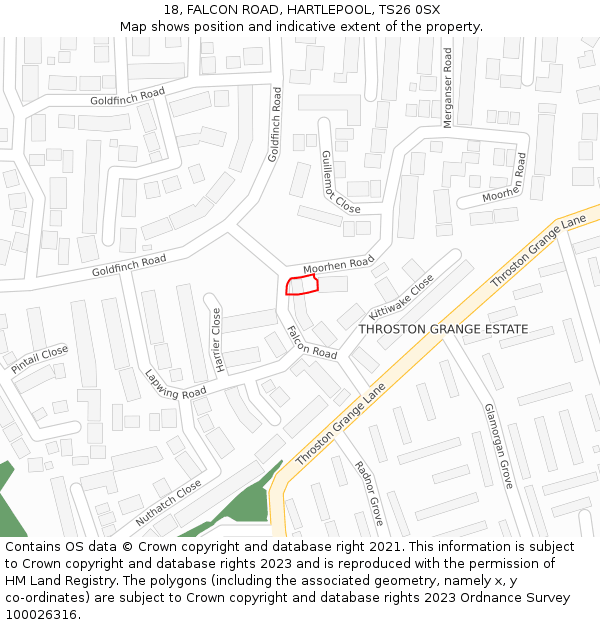 18, FALCON ROAD, HARTLEPOOL, TS26 0SX: Location map and indicative extent of plot