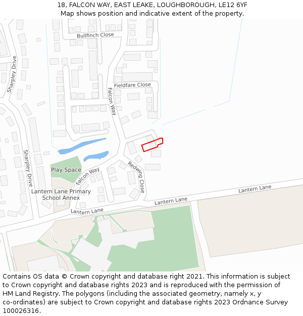 18, FALCON WAY, EAST LEAKE, LOUGHBOROUGH, LE12 6YF: Location map and indicative extent of plot