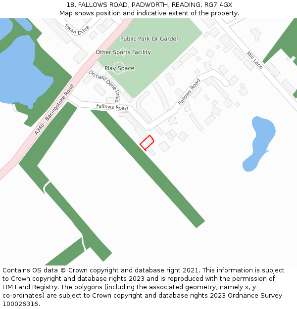 18, FALLOWS ROAD, PADWORTH, READING, RG7 4GX: Location map and indicative extent of plot