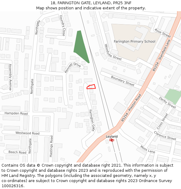 18, FARINGTON GATE, LEYLAND, PR25 3NF: Location map and indicative extent of plot