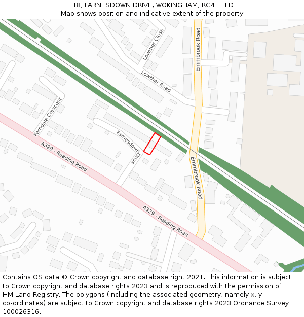 18, FARNESDOWN DRIVE, WOKINGHAM, RG41 1LD: Location map and indicative extent of plot