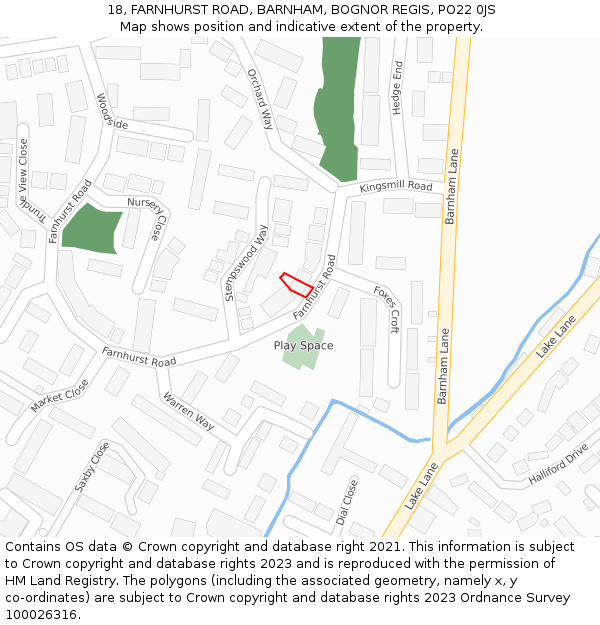 18, FARNHURST ROAD, BARNHAM, BOGNOR REGIS, PO22 0JS: Location map and indicative extent of plot