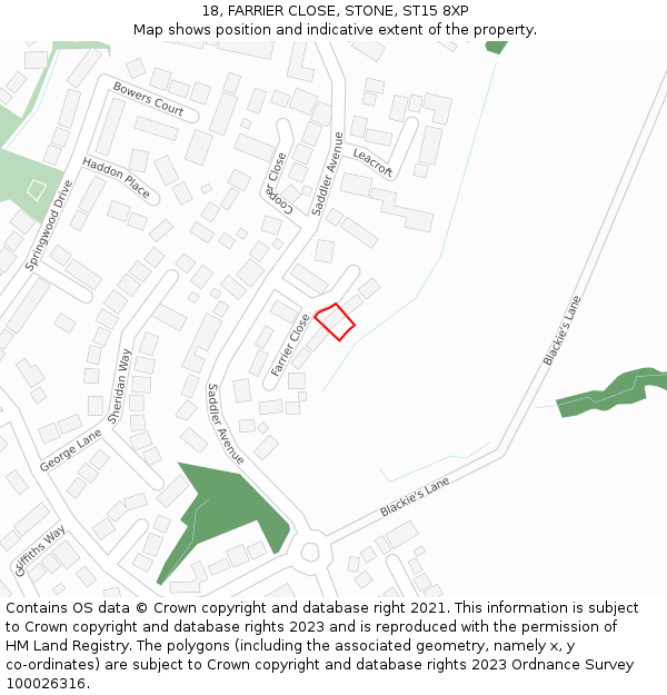 18, FARRIER CLOSE, STONE, ST15 8XP: Location map and indicative extent of plot