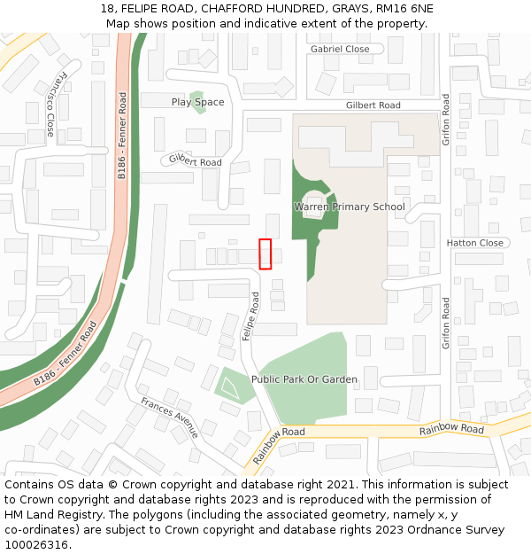 18, FELIPE ROAD, CHAFFORD HUNDRED, GRAYS, RM16 6NE: Location map and indicative extent of plot