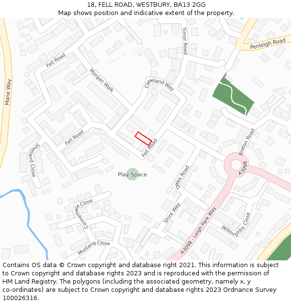 18, FELL ROAD, WESTBURY, BA13 2GG: Location map and indicative extent of plot