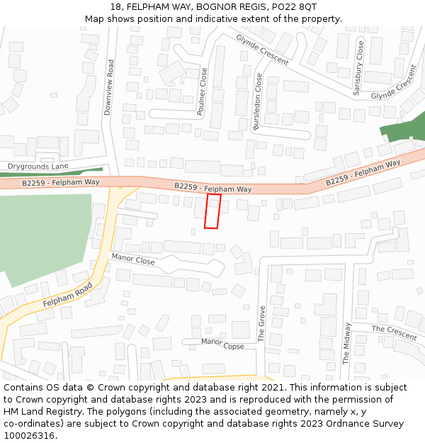 18, FELPHAM WAY, BOGNOR REGIS, PO22 8QT: Location map and indicative extent of plot