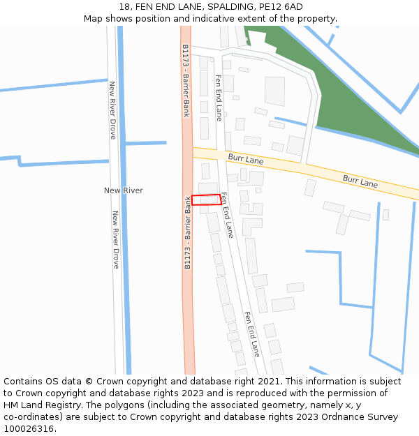 18, FEN END LANE, SPALDING, PE12 6AD: Location map and indicative extent of plot