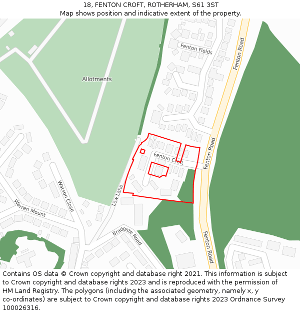 18, FENTON CROFT, ROTHERHAM, S61 3ST: Location map and indicative extent of plot