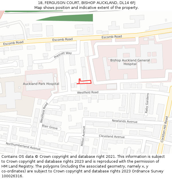 18, FERGUSON COURT, BISHOP AUCKLAND, DL14 6FJ: Location map and indicative extent of plot