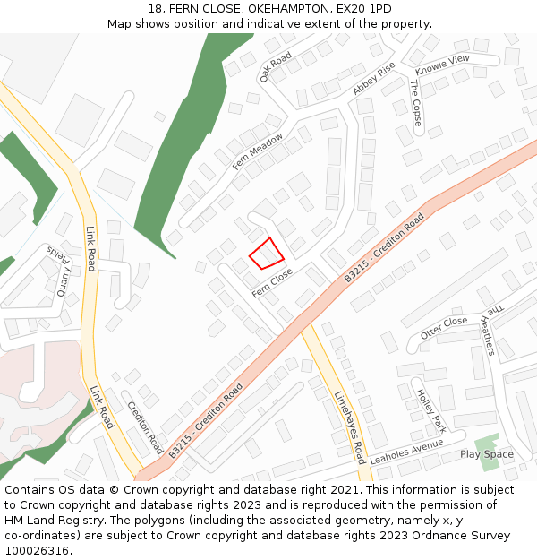 18, FERN CLOSE, OKEHAMPTON, EX20 1PD: Location map and indicative extent of plot