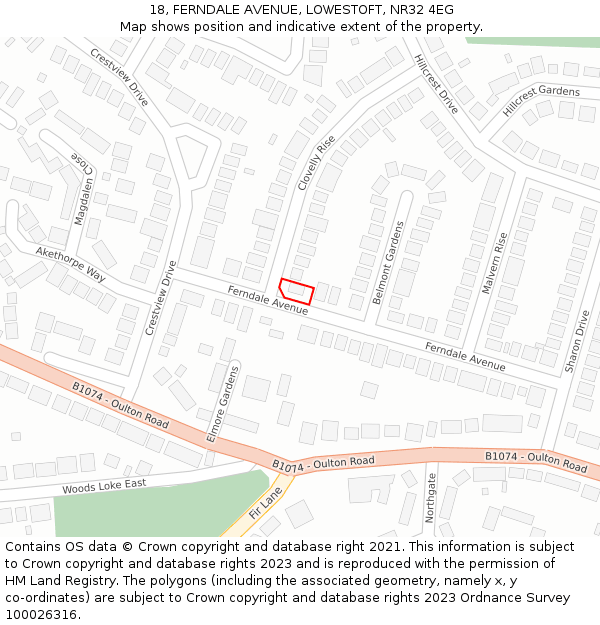 18, FERNDALE AVENUE, LOWESTOFT, NR32 4EG: Location map and indicative extent of plot