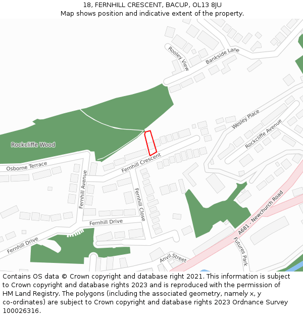 18, FERNHILL CRESCENT, BACUP, OL13 8JU: Location map and indicative extent of plot