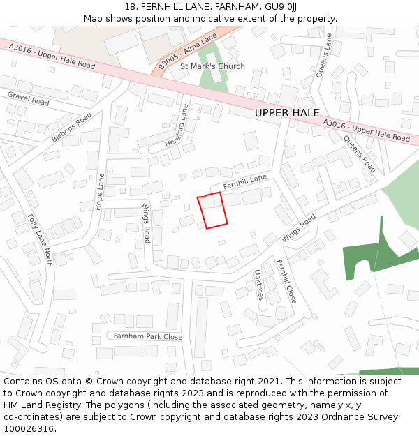 18, FERNHILL LANE, FARNHAM, GU9 0JJ: Location map and indicative extent of plot