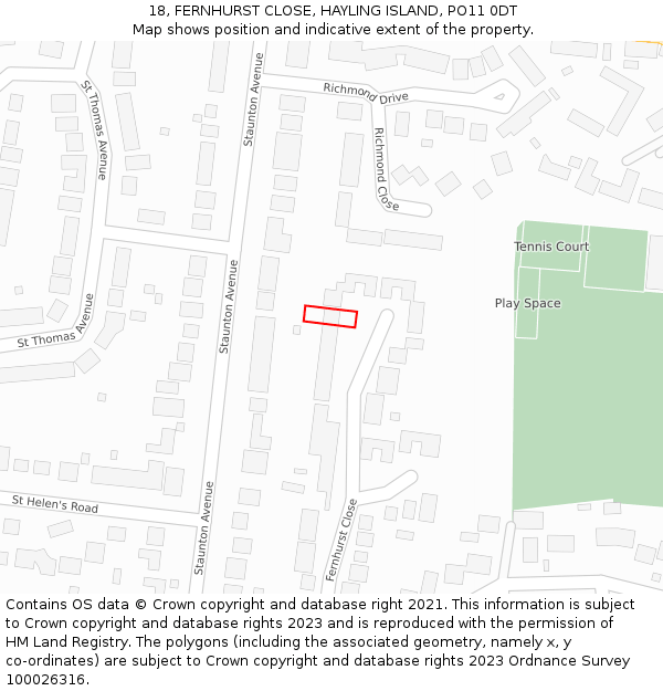 18, FERNHURST CLOSE, HAYLING ISLAND, PO11 0DT: Location map and indicative extent of plot