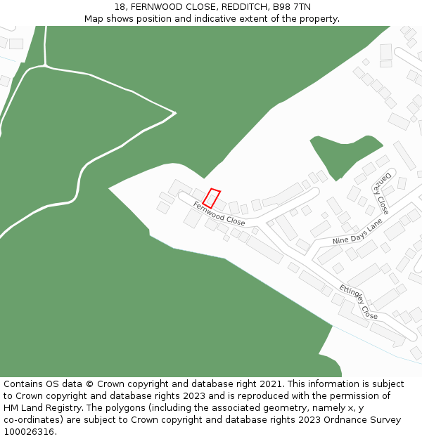 18, FERNWOOD CLOSE, REDDITCH, B98 7TN: Location map and indicative extent of plot