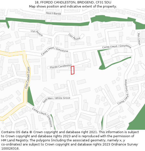 18, FFORDD CANDLESTON, BRIDGEND, CF31 5DU: Location map and indicative extent of plot