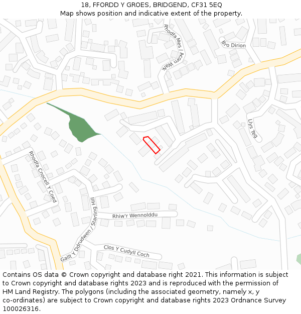 18, FFORDD Y GROES, BRIDGEND, CF31 5EQ: Location map and indicative extent of plot