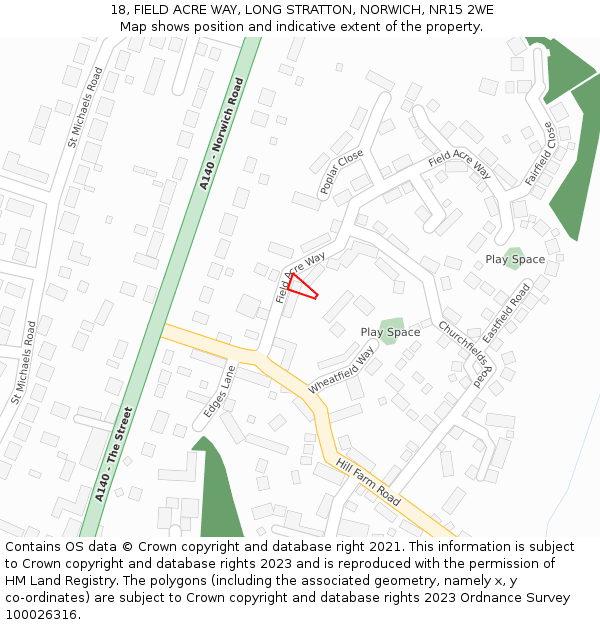 18, FIELD ACRE WAY, LONG STRATTON, NORWICH, NR15 2WE: Location map and indicative extent of plot