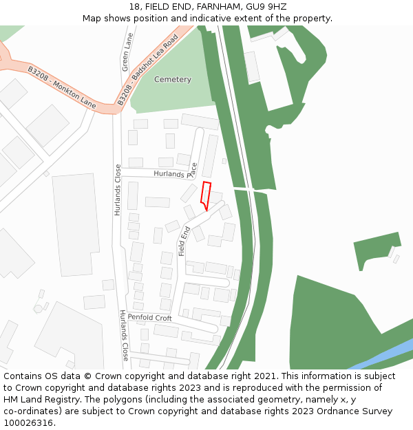 18, FIELD END, FARNHAM, GU9 9HZ: Location map and indicative extent of plot