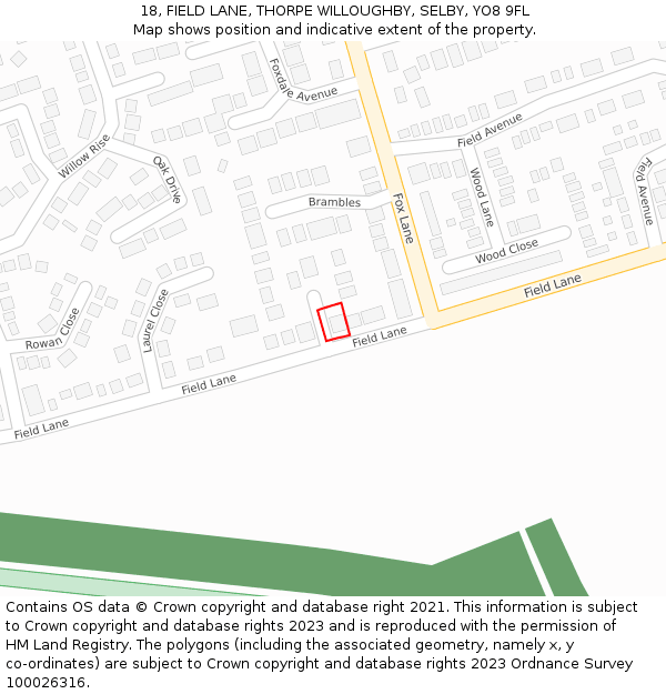 18, FIELD LANE, THORPE WILLOUGHBY, SELBY, YO8 9FL: Location map and indicative extent of plot