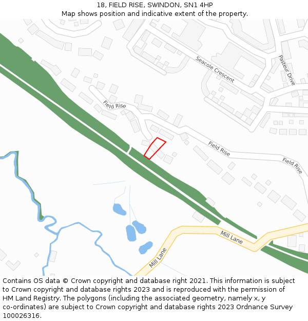 18, FIELD RISE, SWINDON, SN1 4HP: Location map and indicative extent of plot