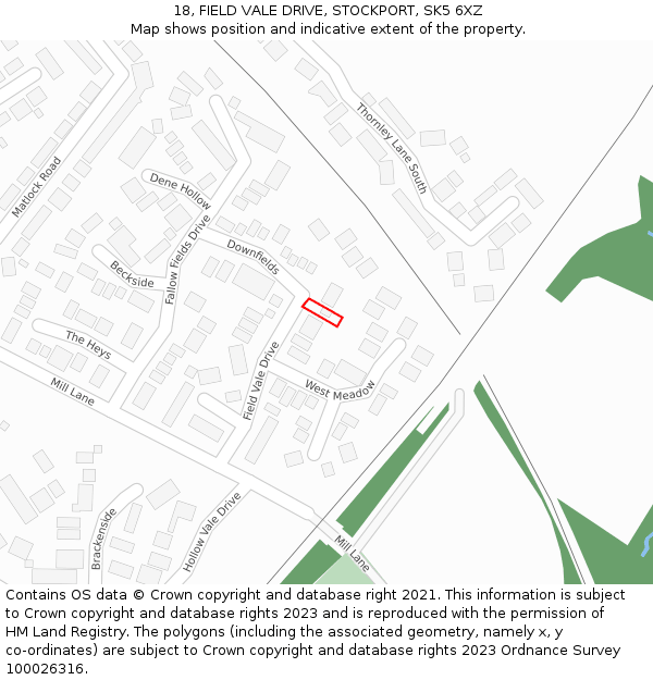 18, FIELD VALE DRIVE, STOCKPORT, SK5 6XZ: Location map and indicative extent of plot