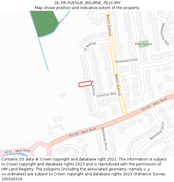 18, FIR AVENUE, BOURNE, PE10 9RY: Location map and indicative extent of plot