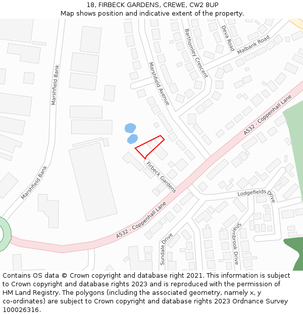 18, FIRBECK GARDENS, CREWE, CW2 8UP: Location map and indicative extent of plot