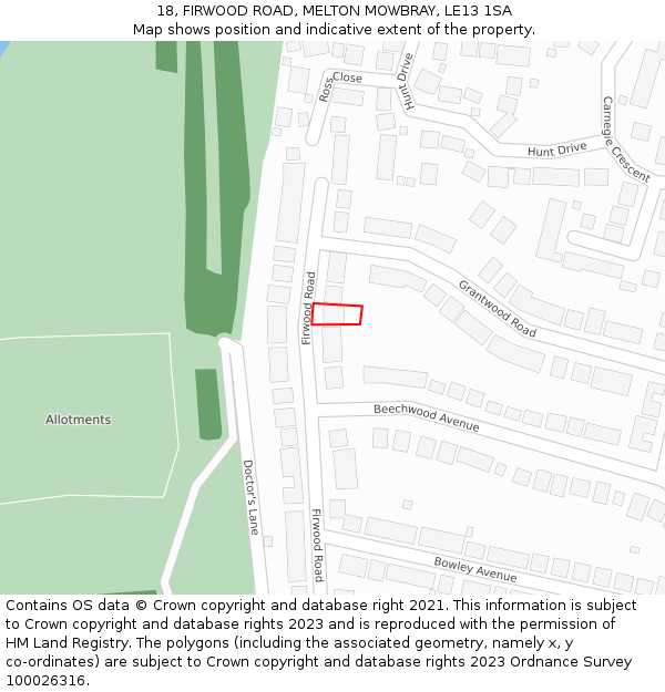 18, FIRWOOD ROAD, MELTON MOWBRAY, LE13 1SA: Location map and indicative extent of plot