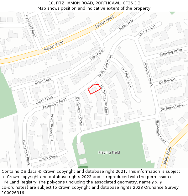 18, FITZHAMON ROAD, PORTHCAWL, CF36 3JB: Location map and indicative extent of plot