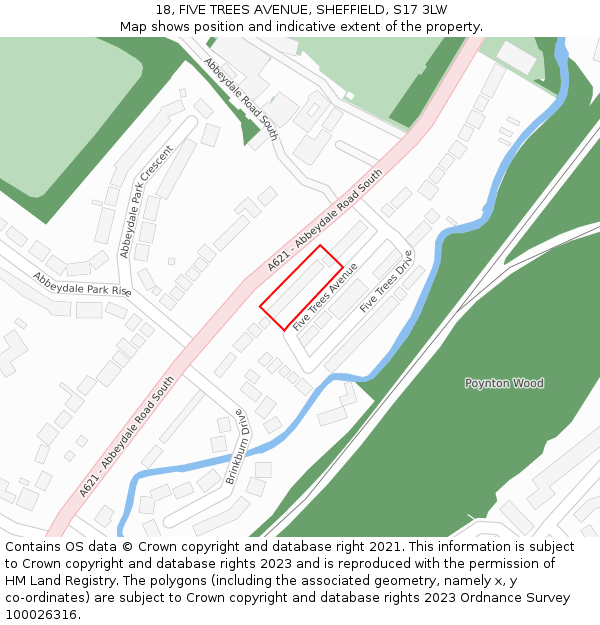 18, FIVE TREES AVENUE, SHEFFIELD, S17 3LW: Location map and indicative extent of plot