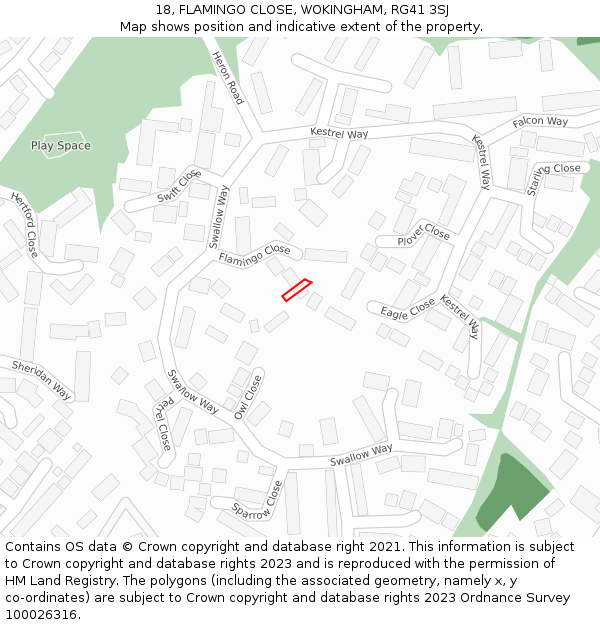 18, FLAMINGO CLOSE, WOKINGHAM, RG41 3SJ: Location map and indicative extent of plot