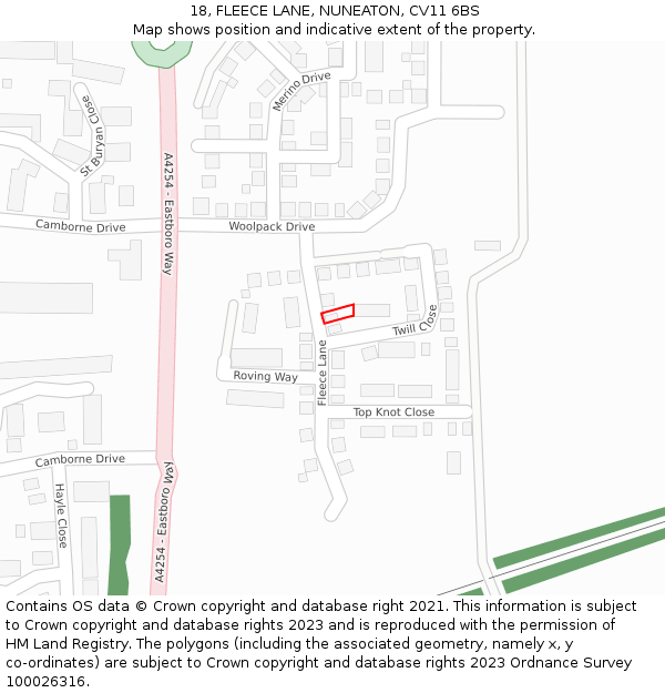 18, FLEECE LANE, NUNEATON, CV11 6BS: Location map and indicative extent of plot
