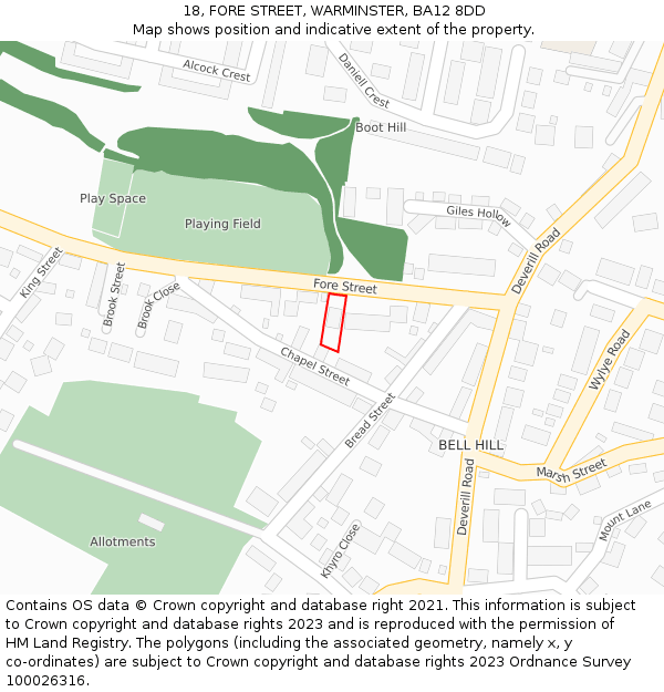 18, FORE STREET, WARMINSTER, BA12 8DD: Location map and indicative extent of plot