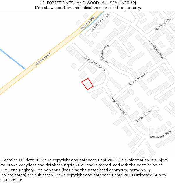 18, FOREST PINES LANE, WOODHALL SPA, LN10 6PJ: Location map and indicative extent of plot