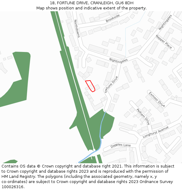 18, FORTUNE DRIVE, CRANLEIGH, GU6 8DH: Location map and indicative extent of plot