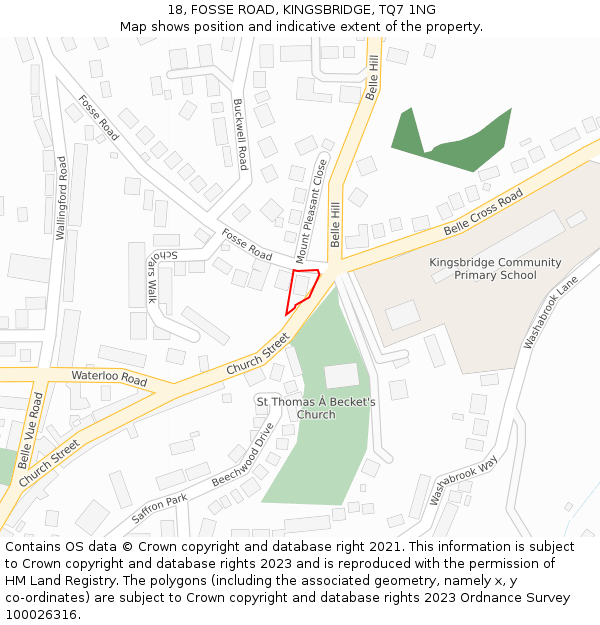 18, FOSSE ROAD, KINGSBRIDGE, TQ7 1NG: Location map and indicative extent of plot
