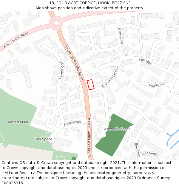 18, FOUR ACRE COPPICE, HOOK, RG27 9NF: Location map and indicative extent of plot