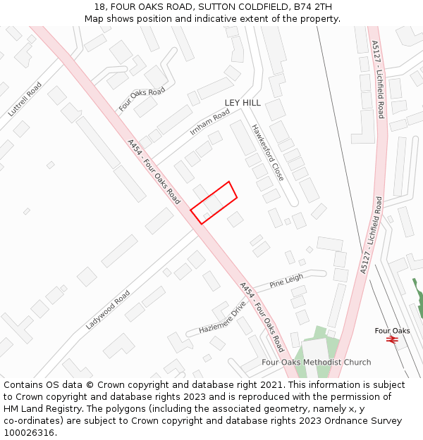 18, FOUR OAKS ROAD, SUTTON COLDFIELD, B74 2TH: Location map and indicative extent of plot
