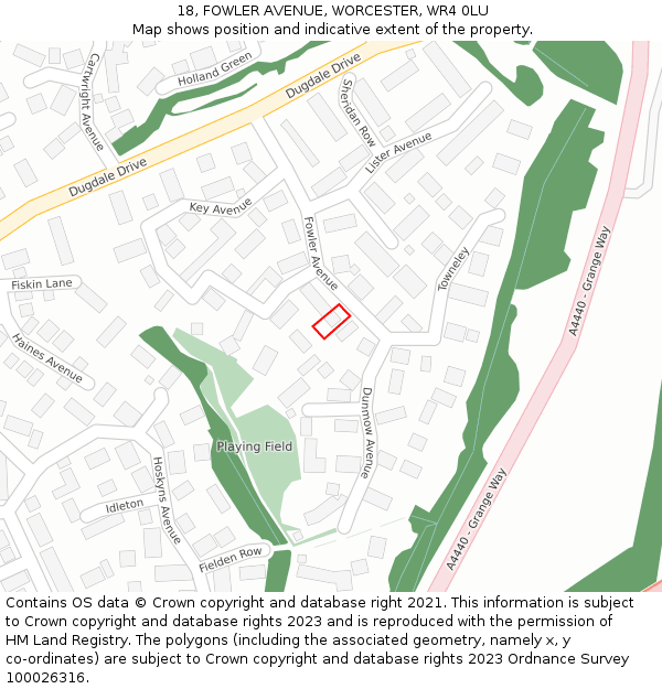 18, FOWLER AVENUE, WORCESTER, WR4 0LU: Location map and indicative extent of plot