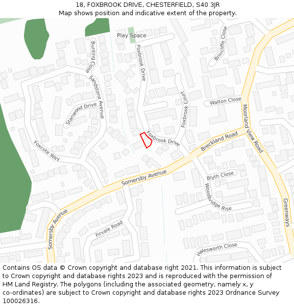 18, FOXBROOK DRIVE, CHESTERFIELD, S40 3JR: Location map and indicative extent of plot