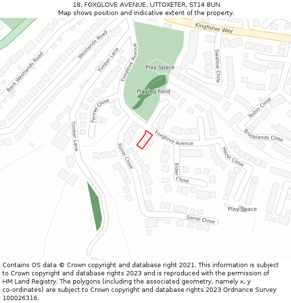 18, FOXGLOVE AVENUE, UTTOXETER, ST14 8UN: Location map and indicative extent of plot