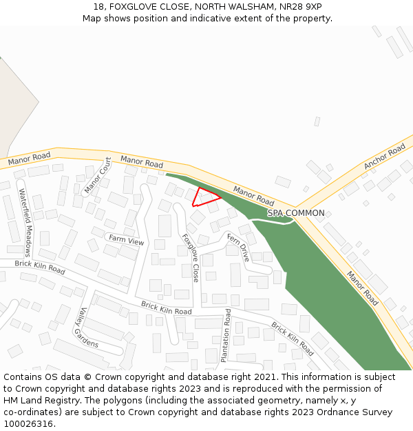 18, FOXGLOVE CLOSE, NORTH WALSHAM, NR28 9XP: Location map and indicative extent of plot